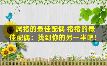 属猪的最佳配偶 猪猪的最佳配偶：找到你的另一半吧！
